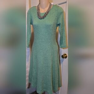 Sharagano Noir Elegant Green Women's Knit  Dress